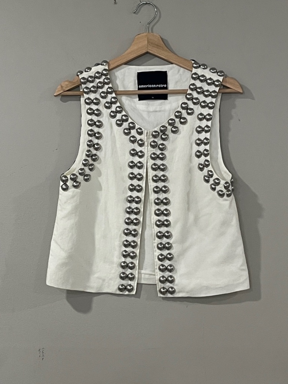 American Retro White Studded Sleeveless Vest